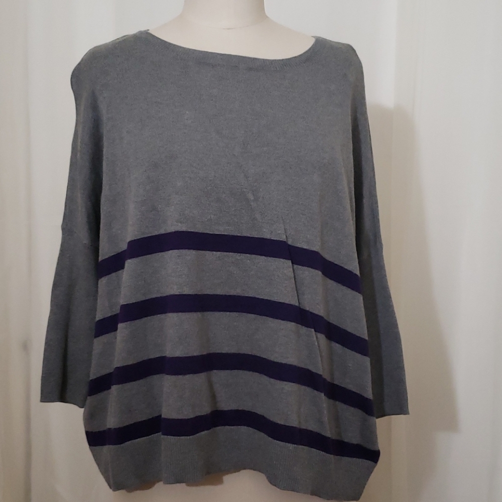 a.n.a Stripe Oversize Sweater, Gray, Small